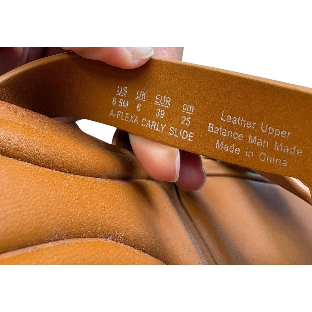 Sarto Flexa Carly Heeled Slide Sandals Cognac Square Toe Block Heel Mule 8.5